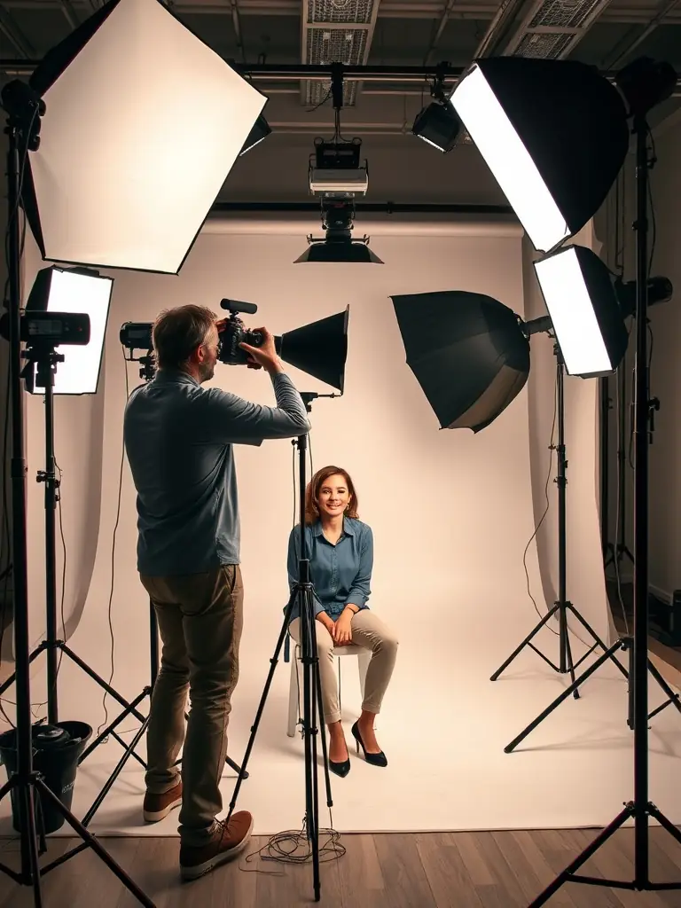 A photographer capturing a high-fashion model during a studio photoshoot, highlighting Sanerna's ability to deliver stunning visuals for branding and marketing.